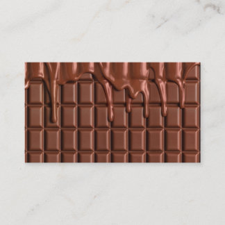 Melted chocolate dripping over a chocolate block business card