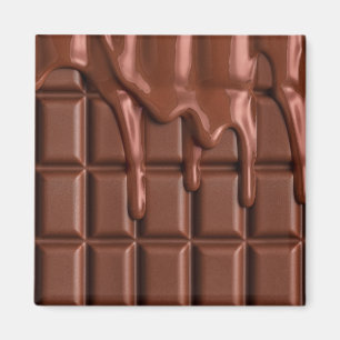 Melted chocolate dripping over a chocolate block magnet