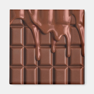 Melted chocolate dripping over a chocolate block magnet