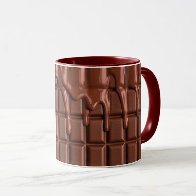 Melted chocolate dripping over a chocolate block mug (Front Right)