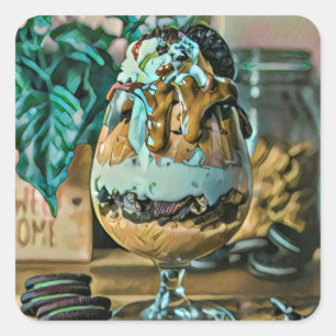Melted chocolate ice cream shop scoop square sticker