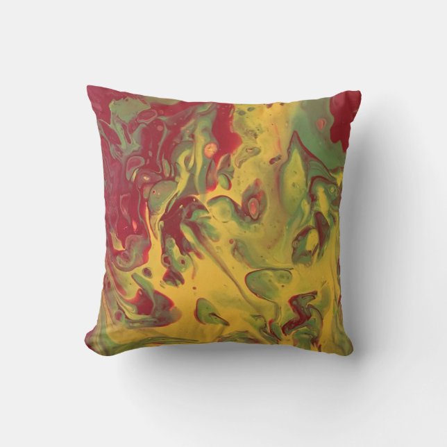 Melted Crayon Series - Eruption.  Acrylic Pour as Cushion (Front)