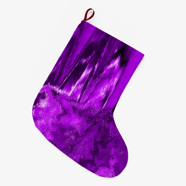 Melted Glitch Purple Large Christmas Stocking (Front (Hanging))