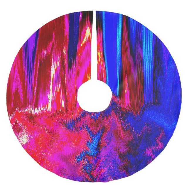 Melted Glitch Red and Blue Brushed Polyester Tree Skirt (Front)