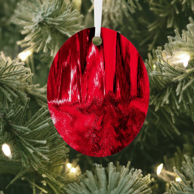 Melted Glitch Red Metal Tree Decoration (Insitu)