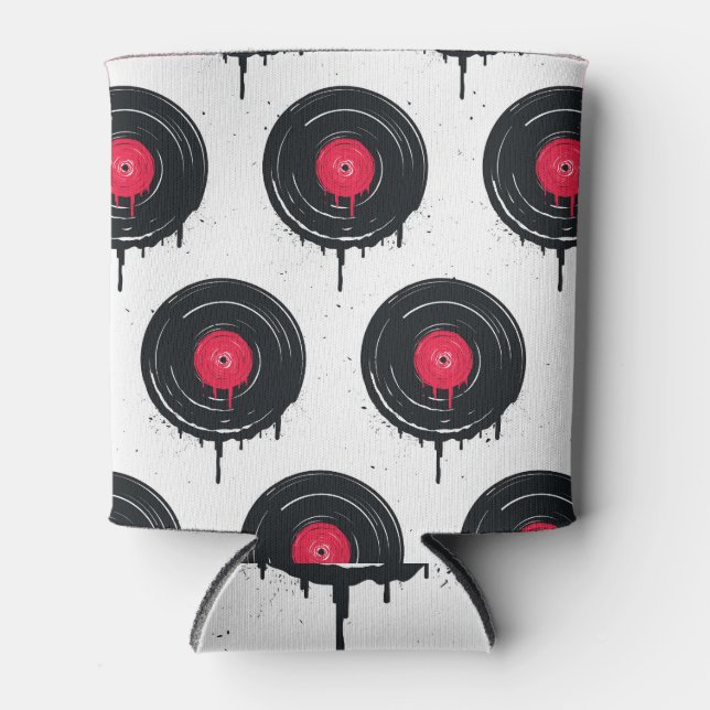Melted vinyl records, artistic pattern. can cooler (Front)