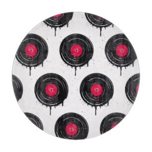 Melted vinyl records, artistic pattern. cutting board