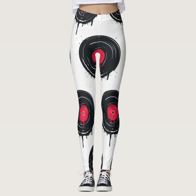 Melted vinyl records, artistic pattern. leggings (Front)