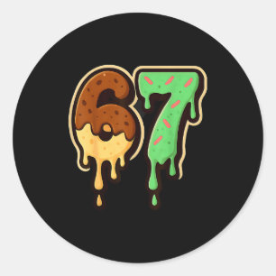 Melting 67 Dessert Style Ice Cream Drip Number Art Classic Round Sticker