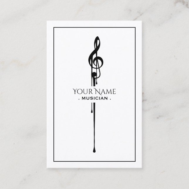 Melting Black Treble Clef Business Card (Front)