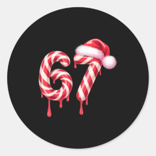 Melting Candy Cane 67 Christmas, Santa Hat Holiday Classic Round Sticker