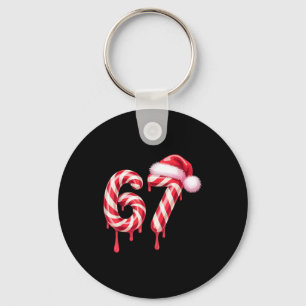 Melting Candy Cane 67 Christmas, Santa Hat Holiday Key Ring