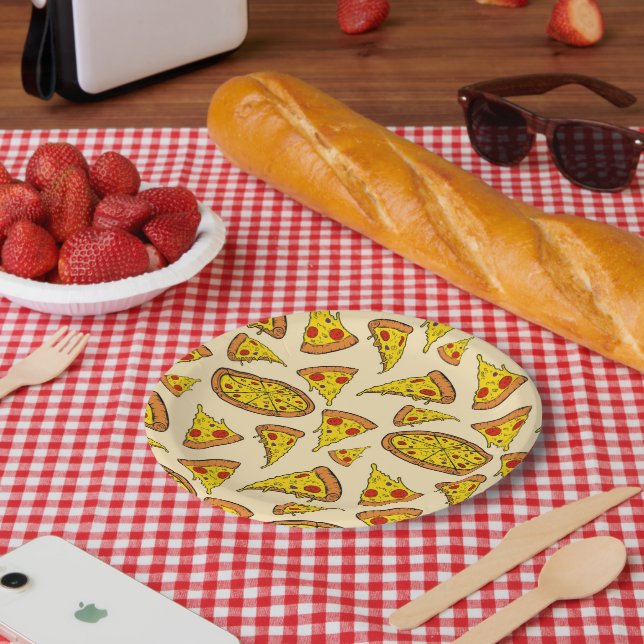 Melting Cheese Pizza Pattern Paper Plate (Picnic)