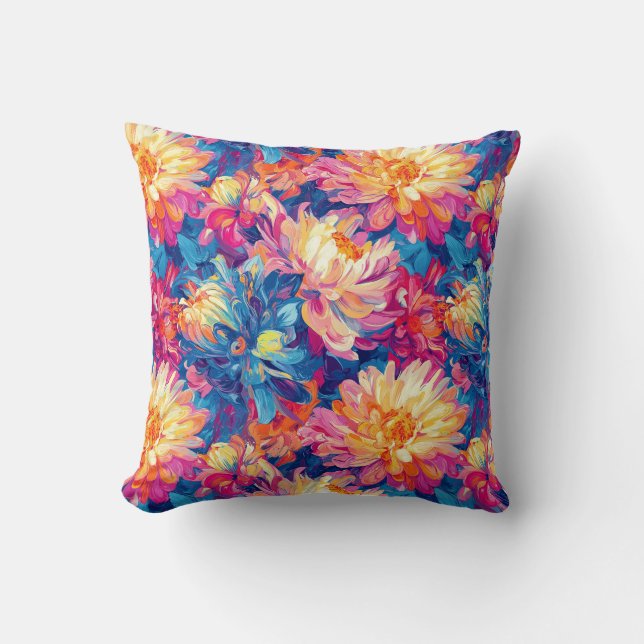 Melting Chrysanthemum Pop Art Vibrant Design Cushion (Front)
