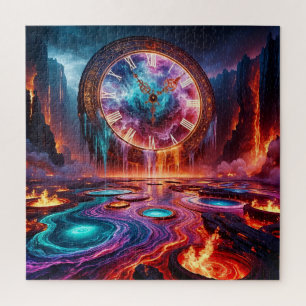 Melting Clock in Fiery Landscape Jigsaw Puzzle