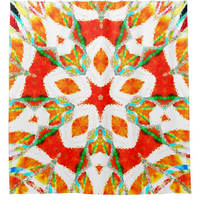 Melting colorful symmetrical pattern, ceramic tile shower curtain (Front)