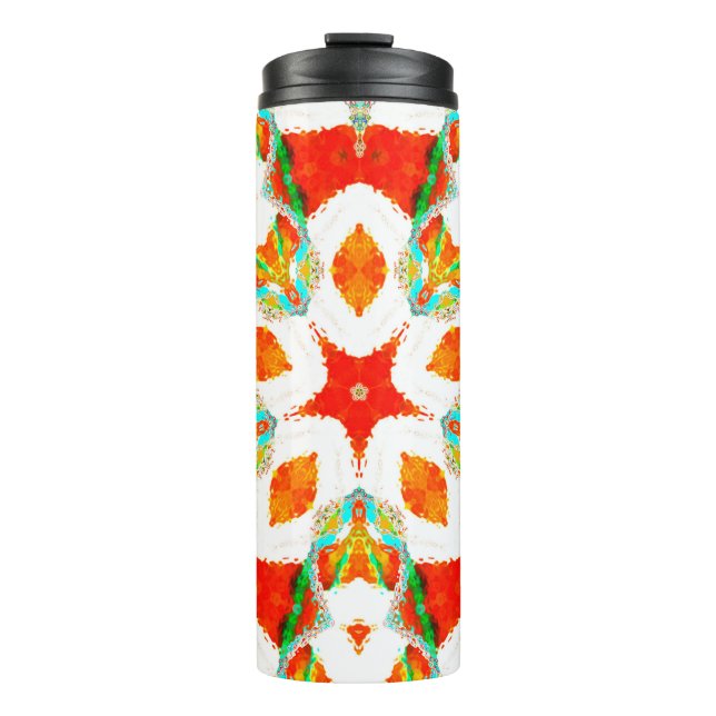 Melting colourful symmetrical pattern, ceramic til thermal tumbler (Front)