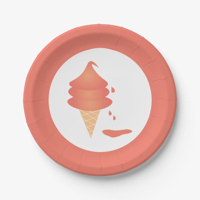 Melting Dipped Soft Serve Ice Cream Cone Paper Plate (Front)