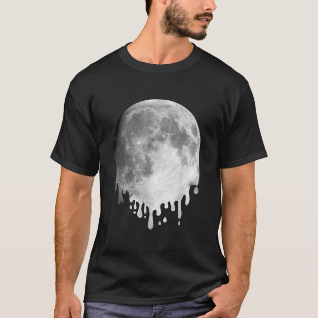 MELTING FULL MOON Drippy Space Art  T-Shirt (Front)