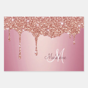 Melting Girly Pink Sparkles Personalised with Name Wrapping Paper Sheet