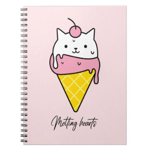 Melting Hearts – Cute Summer Ice Cream Cat Notebook