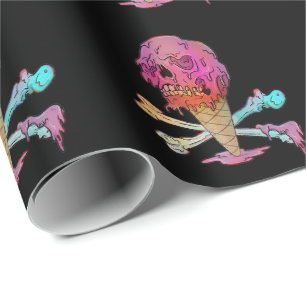 Melting Ice Cream Dripping Skull Wrapping Paper