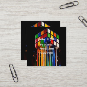 Melting Rainbow Chrome Rubik's Cube Square Business Card