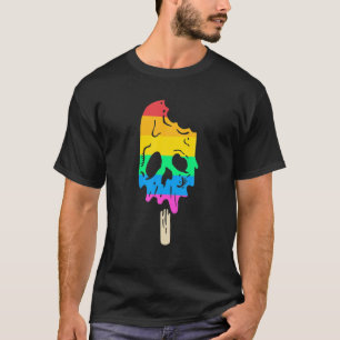 Melting Rainbow Ice Cream Skull Halloween Popsicle T-Shirt