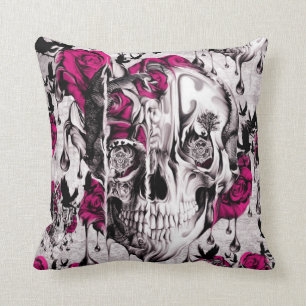Melting Rose skull in grey and pink Cushion