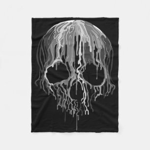Melting Skull Black White Art Graphic Halloween Fleece Blanket