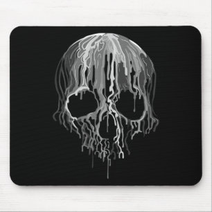Melting Skull Black White Art Graphic Halloween Mouse Mat