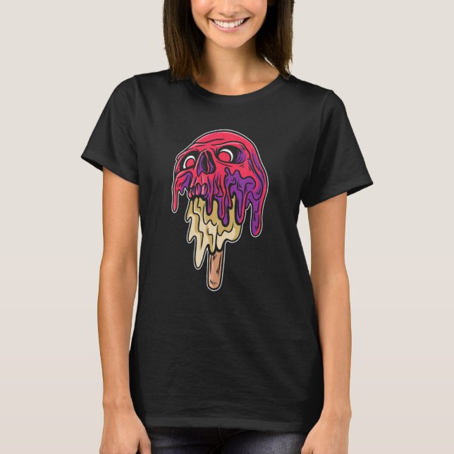 Melting Skull Ice Cream Pastel Goth Frozen Dessert T-Shirt (Front)