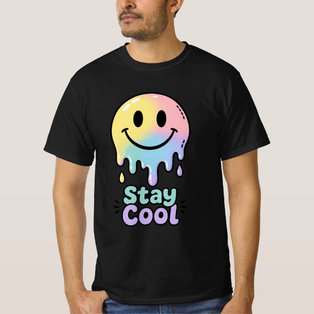 Melting Smiley Face Men’s T-Shirt – Cool Drip Emoj (Front)