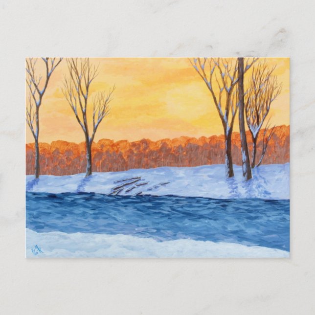Melting Snow - Winter Sunset Painting Postcard (Front)