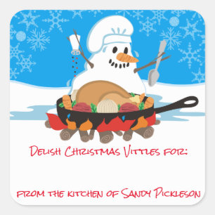 Melting snowman chef Christmas dinner campfire Square Sticker