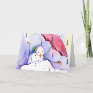 Melting Snowman with Umbrella Card