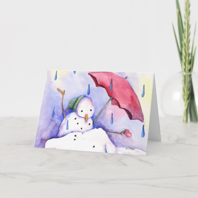 Melting Snowman with Umbrella Card (Front)