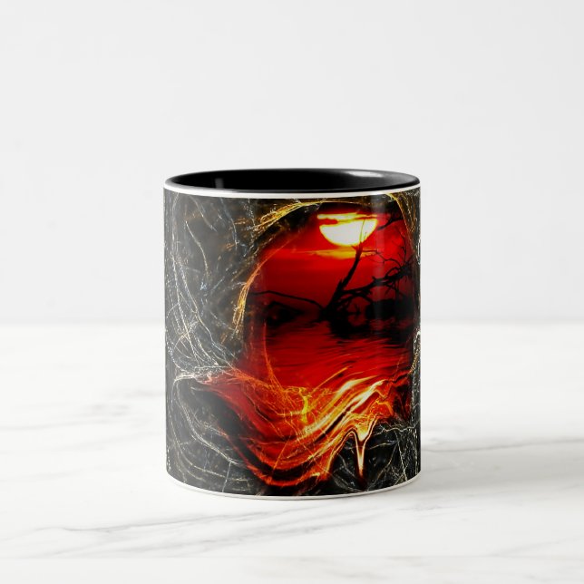 Melting Sunset Dark Fractal Artistry Two-Tone Coffee Mug (Center)