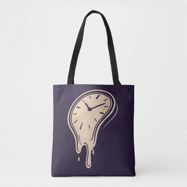Melting Time – Surreal Clock Art on Deep Blue Tote Bag (Front)