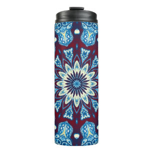 Melting watercolor colourful symmetrical pattern. thermal tumbler