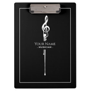 Melting White Treble Clef Classy Black Clipboard