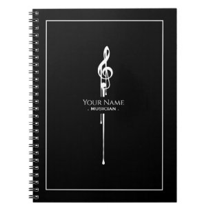 Melting White Treble Clef Classy Black Notebook