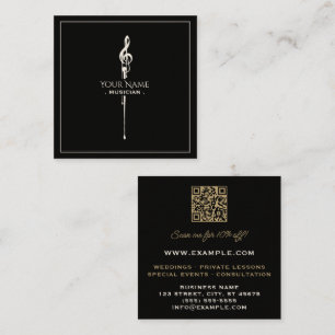 Melting White Treble Clef Classy Black Square Business Card