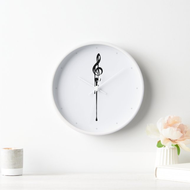 Melting White Treble Clef White Clock (Home)