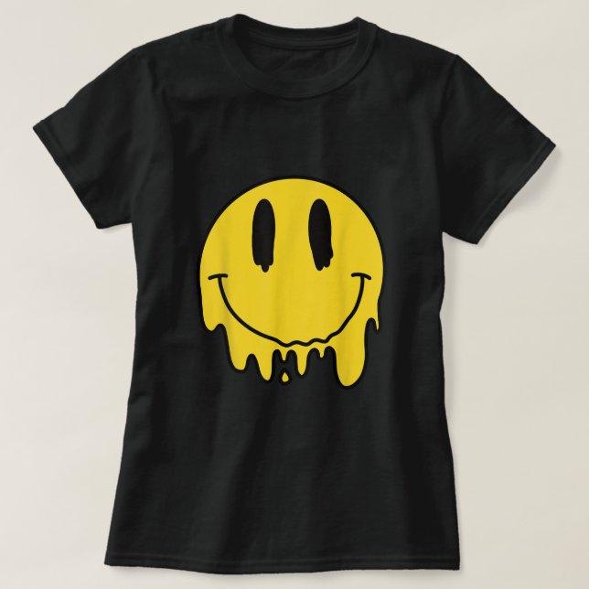 Melting Yellow Smile Funny Smiling Melted Dripping T-Shirt (Design Front)