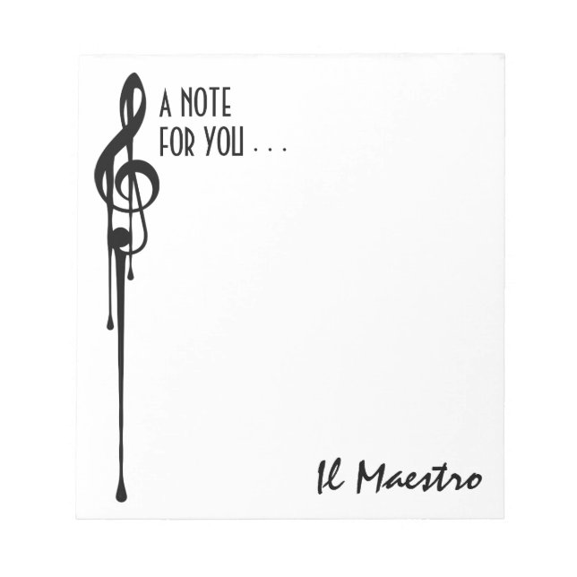 MELTPOINT WHITE Black G-Clef 'Il Maestro' Custom Notepad (Front)