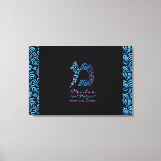Mem Hebrew Letter Bat Mitzvah Memory Sign-In Board Canvas Print (Front)