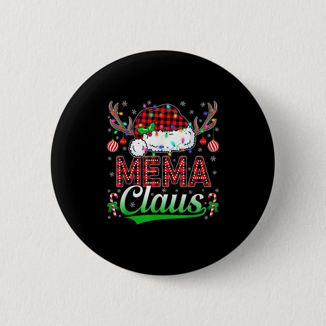 Mema Claus Christmas Lights Matching Family Xmas P 6 Cm Round Badge (Front)