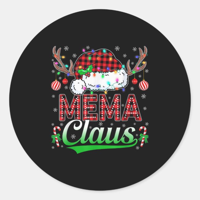 Mema Claus Christmas Lights Matching Family Xmas P Classic Round Sticker (Front)