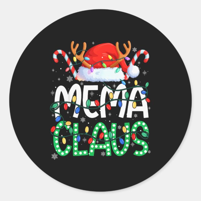 Mema Claus Christmas Lights Pajama Family Matching Classic Round Sticker (Front)